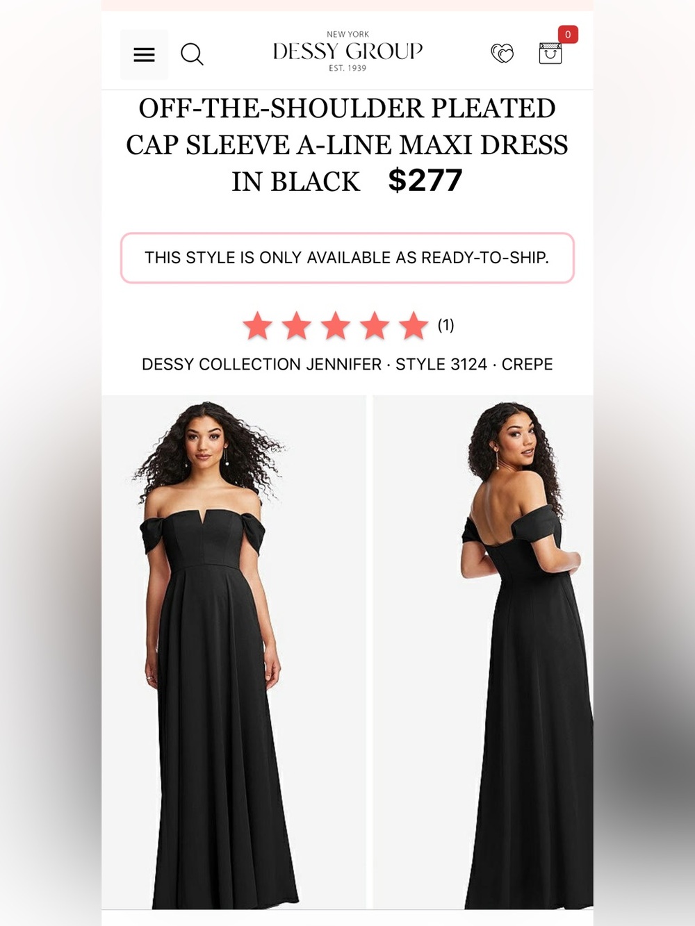 Dessy Collection Off-the-Shoulder Black A-Line Maxi Dress